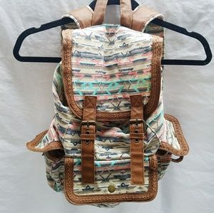 Aztec print back pack with faux leather